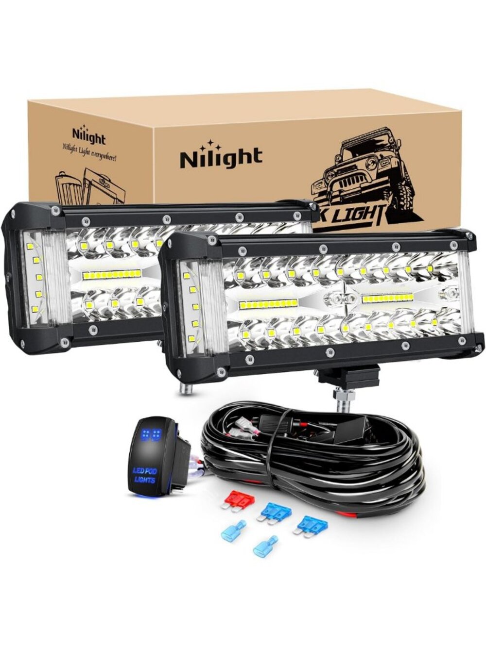 7-Inch LED Light Bar Combo - Spot & Flood Lights for Off-Road Trucks, SUVs, ATVs